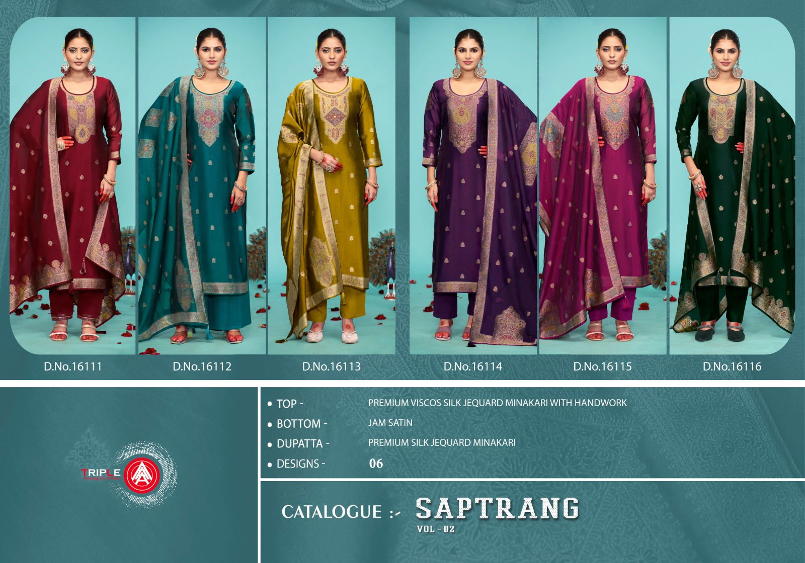 Saptrang Vol 2 By Triple Aaa Viscose Silk Jacquard Designer Dress Material Wholesale Online